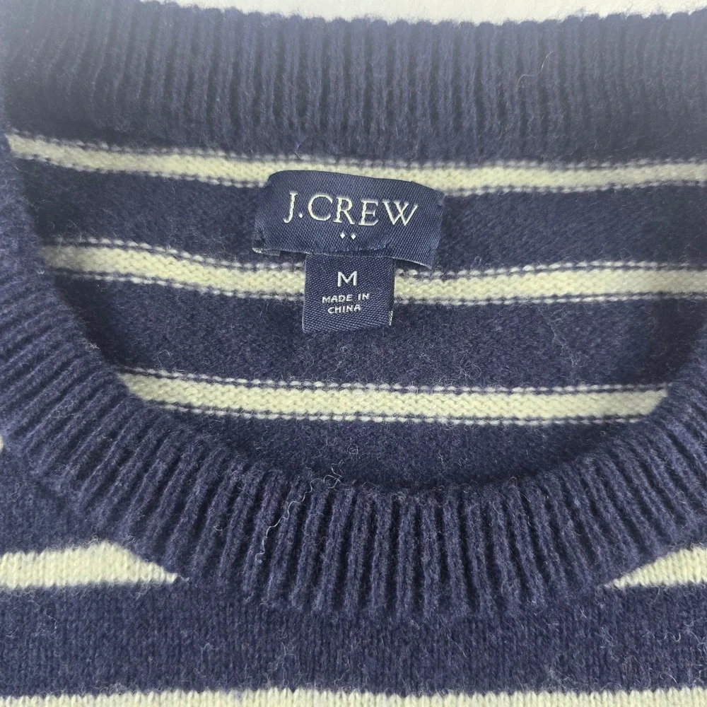 J. Crew Factory Mens Striped Wool Blend Sweater Crew Neck Navy Blue White Medium